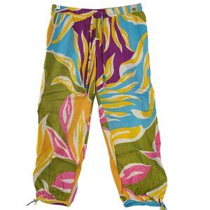 NEW Christian Siriano Multicolor Tropical Print Linen Blend Cropped Pants Size S